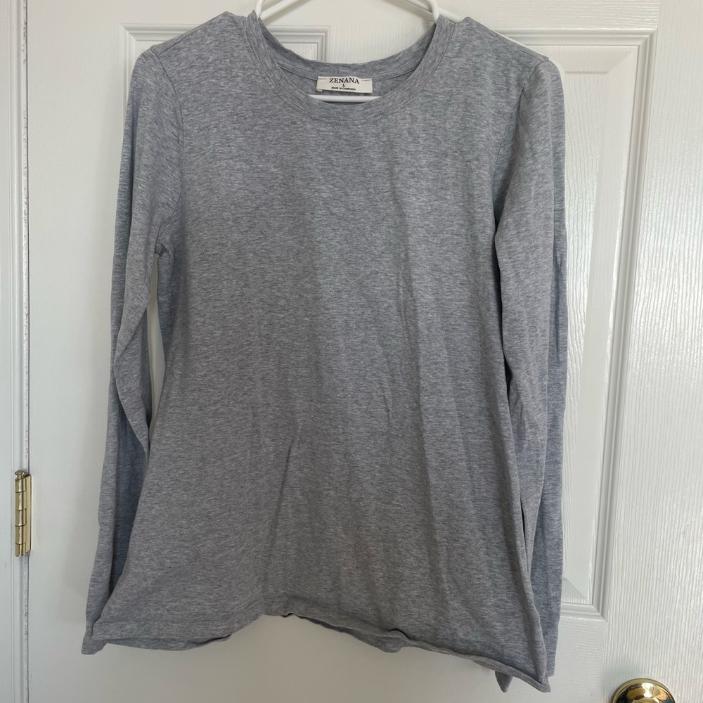 Zenana Outfitters Long Sleeve Crewneck Top — Gray